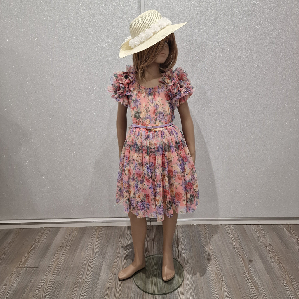 Vestito bambina fiorata con maniche a palloncino