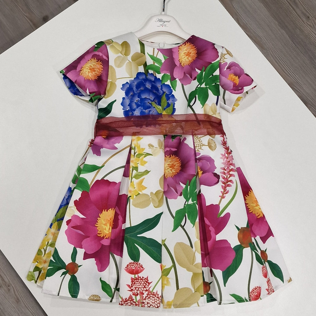 Vestito bambina elegante fiorato con cinta moro