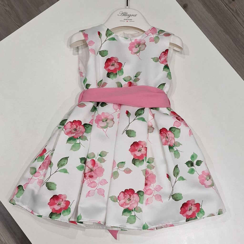 Vestito elegante a fiori con cinta rosa