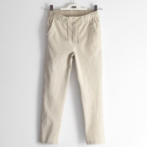 Pantalone bambino beige in lino e cotone elasticizzato