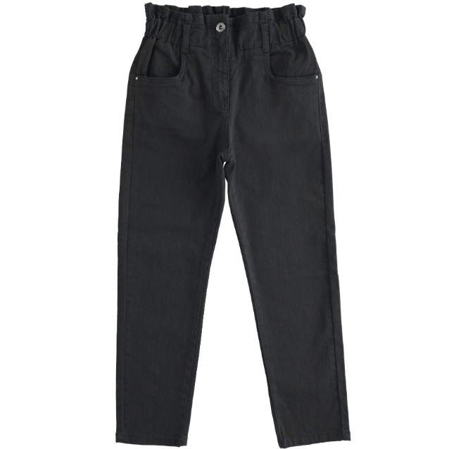 Pantalone bambina cotone jeans con arriccio sopra