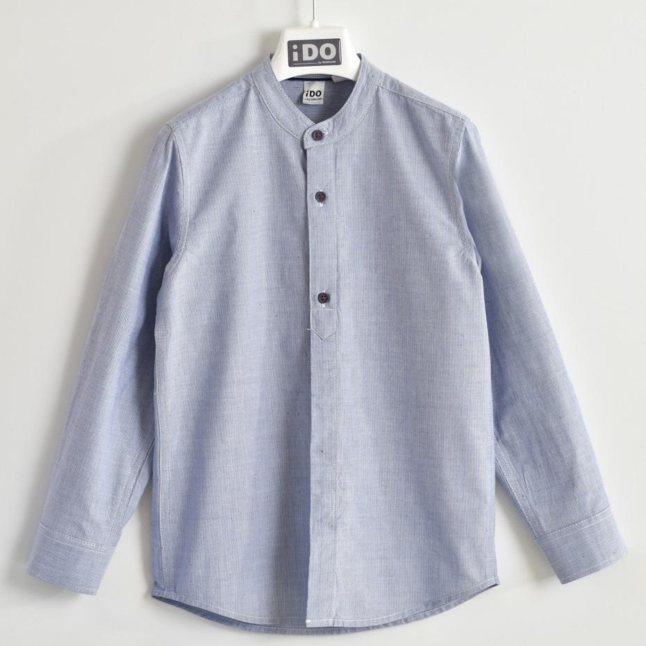 CAMICIA BAMBINO in cotone con collo alla coreana rigato sottile