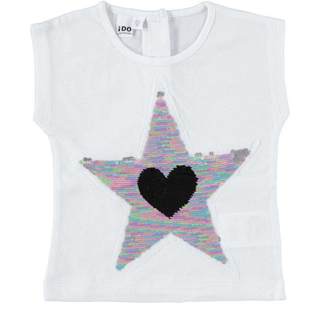 T-SHIRT bambina in cotone con cuore e stella di paillettes reversibili