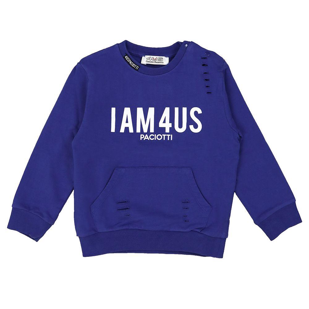 FELPA BAMBINO GARZATA CON LOGO STAMPATO E PICCOLI STRAPPI