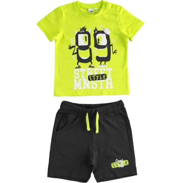 Completo bambino composta da t-shirt verde fluo con bermuda