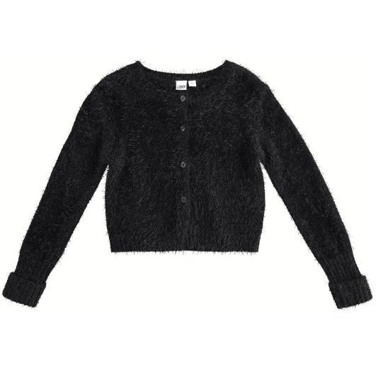 Cardigan nero con filato morbido e caldo